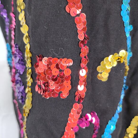 Vtg 80s Carducci Rainbow Sequin Top Size M Black Statement Shoulder Pads Disco - Picture 10 of 10